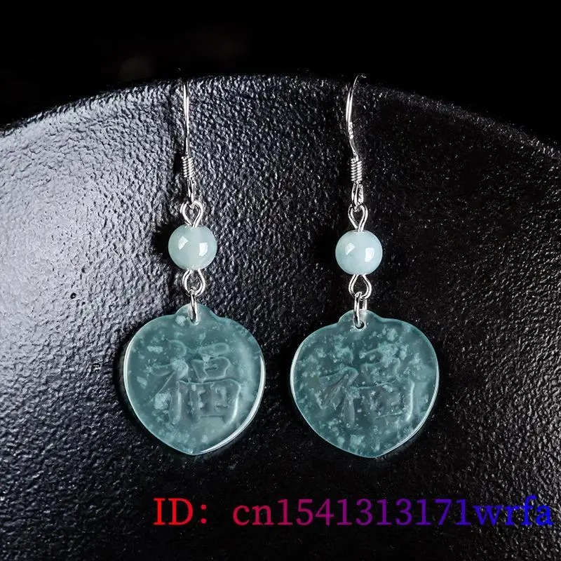 Anting-anting biru Jadeite Fu Burmese batu memikat 925 hadiah jimat perak hadiah giok Myanmar asli untuk wanita perhiasan mewah alami