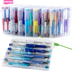 Sunrony 10Pcs/Box Ballpoint Beadable Plastic Pen Black ink DIY Personality Pen School Office Writing Supplies Stationery Gifts