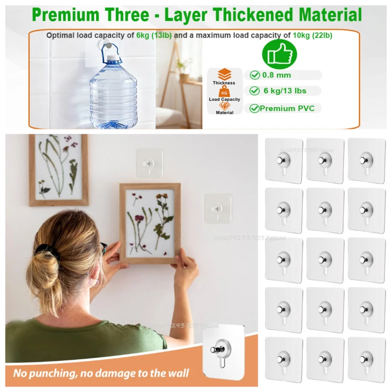 Transparente Selbstklebende Wandhaken Bilderrahmen-Uhr-Schraubhaken Ohne Bohren Ohne Nägel Aufhänger Halter Organizer