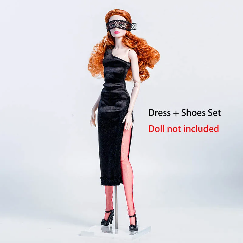 1/6 moda clássico elegante pequeno vestido preto festa vestir-se conjunto 30c supermodelo boneca roupas adequadas para fr pp xinyi bjd blyth