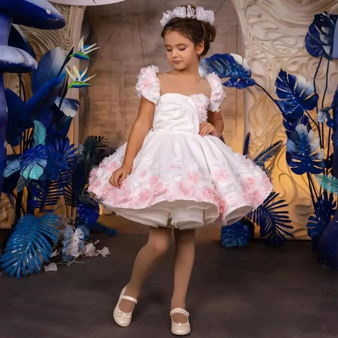 Великолепные платья для девочек-цветочниц на свадьбу, 3D цветочный жемчуг, пышное милое платье для фотосессии для маленьких девочек, бальное платье на день рождения, по индивидуальному заказу
