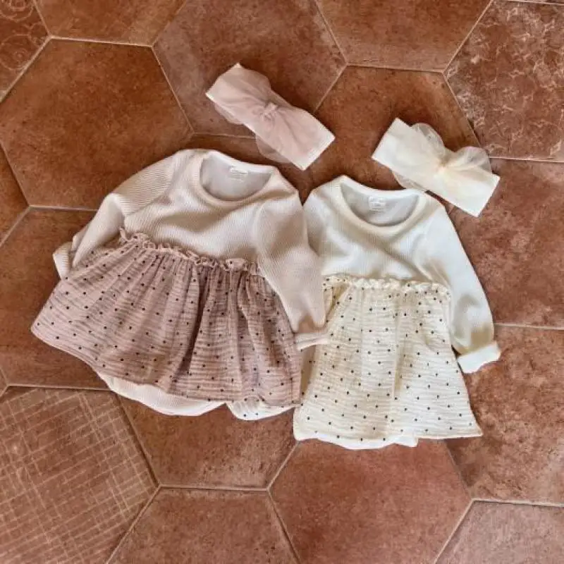 

Cotton Infant Girls Cute Sweet Princess Dress Newborn Jumpsuit 0-24M 2025 Spring New Baby Girl Long Sleeve Polka Dot Bodysuit