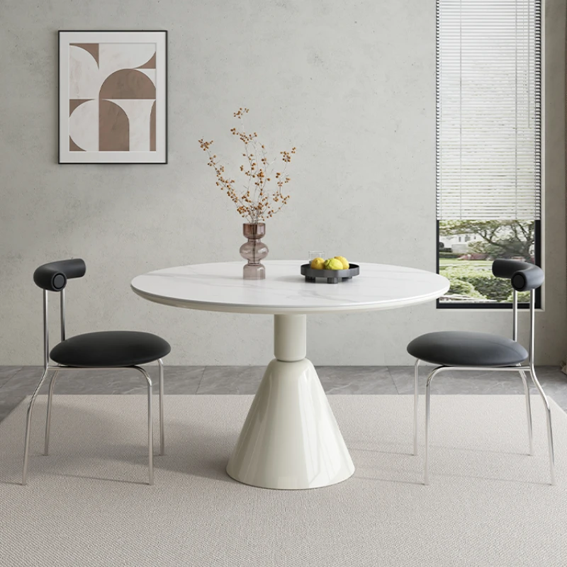 

Italian Light Luxury Rock Plate Dining Table Modern and Simple Household Dining Table Small Family Cream Style Round Table