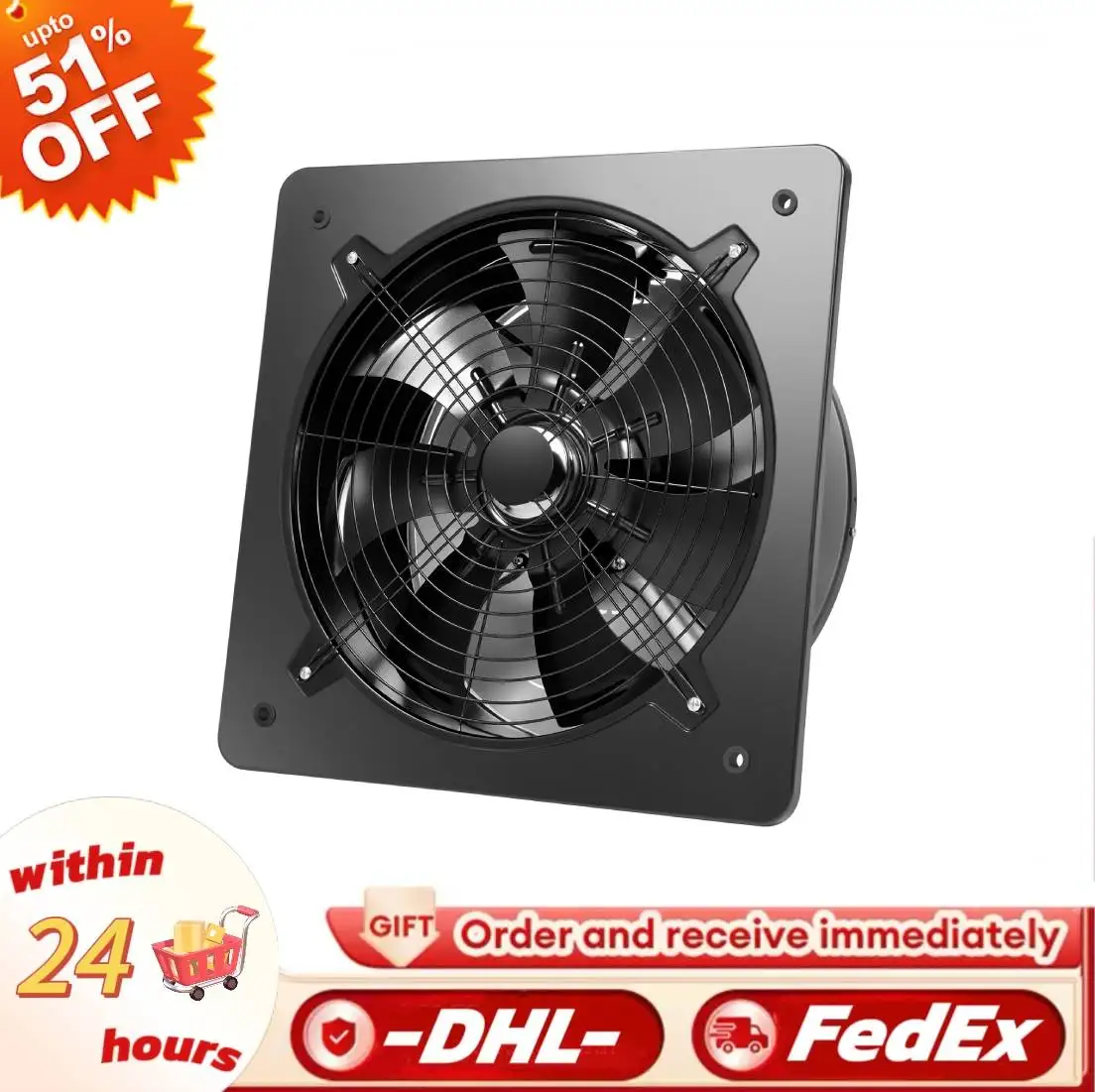 

40 см/16 дюймов настенный вытяжной вентилятор 110 В 750 Вт вентилятор для кухни и ванной комнаты вытяжной вентилятор 8000 м3/ч черный 7 лопастей вентилятора 2800 об/мин