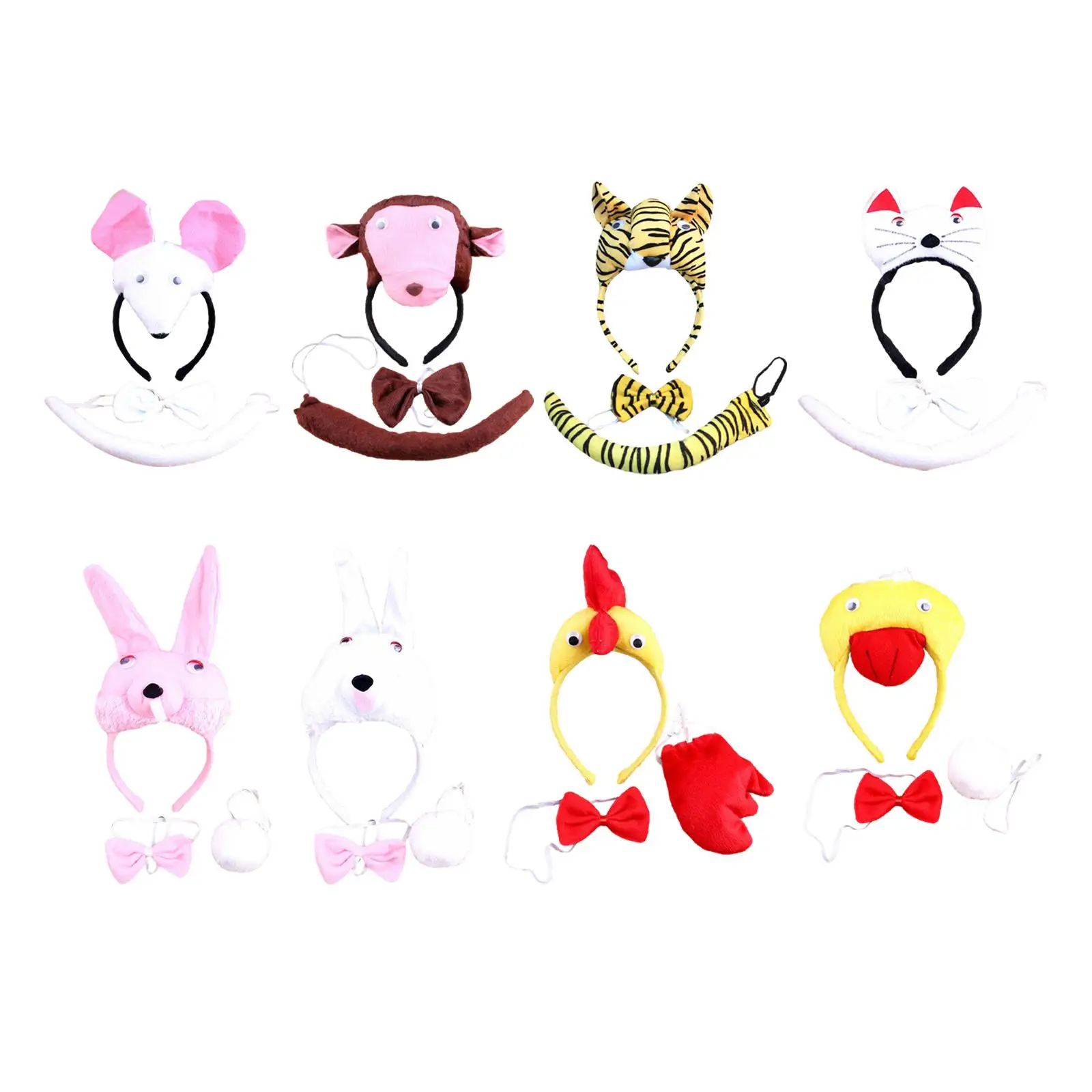 Animal Headband Tail Bowtie Set Cosplay Props for Performance Prom Halloween