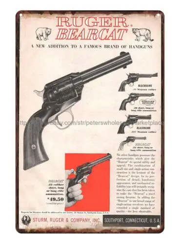 1958 RUGER Bearcat Revolver Gun firearm tin sign man cave wall decor ideas