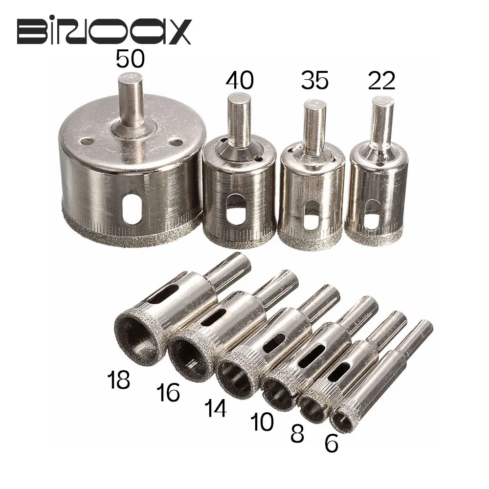 

Набор корончатых сверел с алмазным покрытием, 10 шт., 6-50 мм, для плитки, мрамора, стекла, керамики