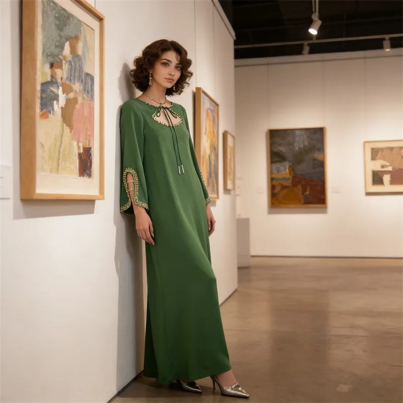 

Muslim Women Beads Maxi Dress Abaya Dubai Kaftan Eid Djellaba Islam Jalabiya Caftan Marocain Femme Robe Vestidos Abbayas Abayo