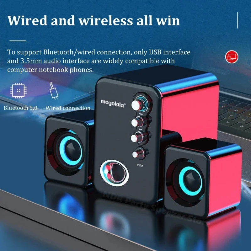 有線および無線のBluetoothコンピュータースピーカー,強力なサブウーファー,マルチメディアスピーカー,重低音サウンドボックス,PC,ラップトップに適しています