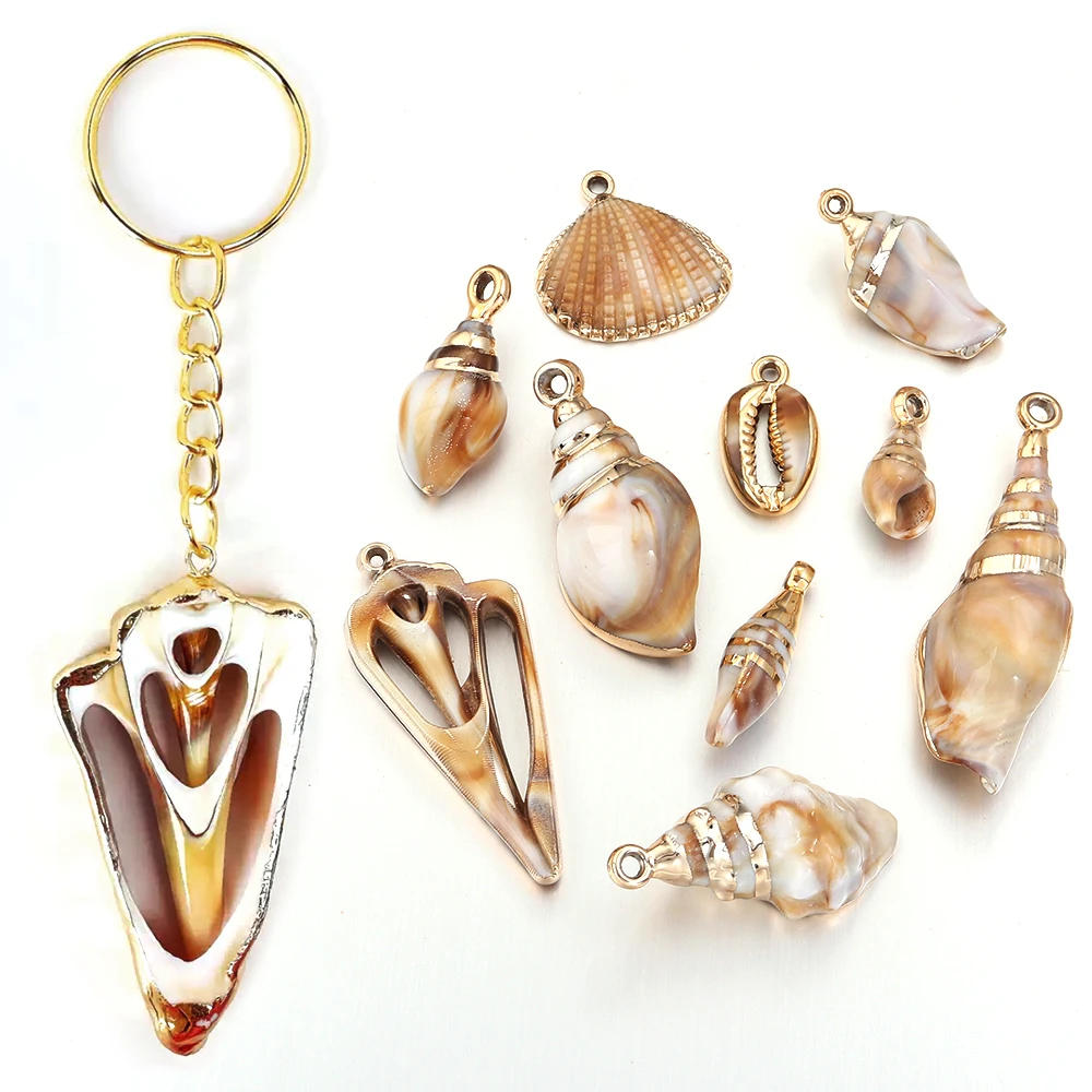 

5/10Pcs Shell Shaped Acrylic Beads Gold Plated Ocean Series Shell Beads for DIY Jewelry Making Pendant Decoration Accessories