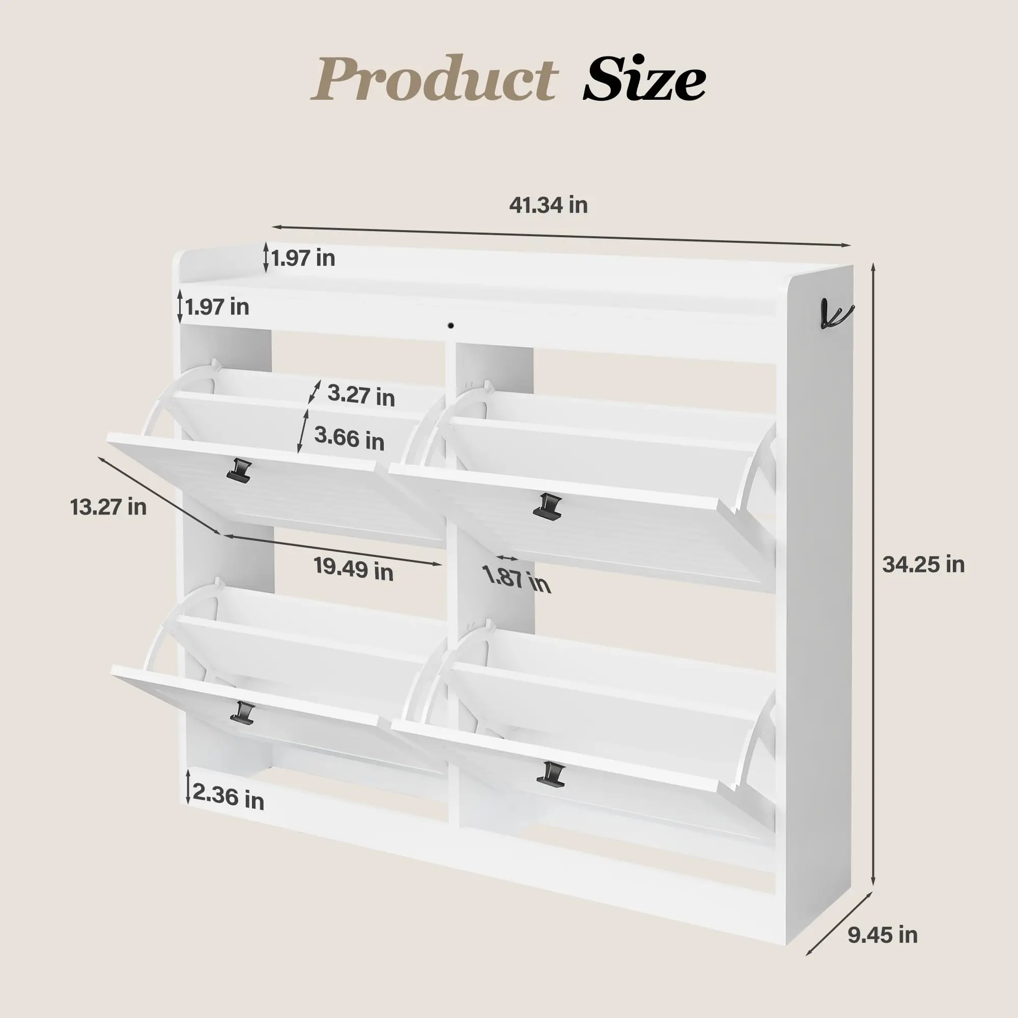 4 Flip Drawers Shoe Cabinet, Louver Shaker Panel Tipping Drawer Shoe Storage Organizer, Freestanding Wide Shoe Rack with Top Open Shelf for Entryway Hallway