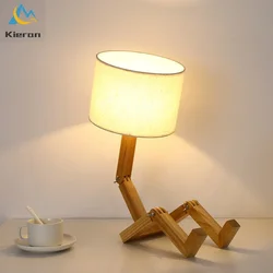 Nordic Modern Solid Wood Doll Led Table Lamps Bedroom Study Bedside Desk Lights Living Room Decorative Wooden People Floor Lamps