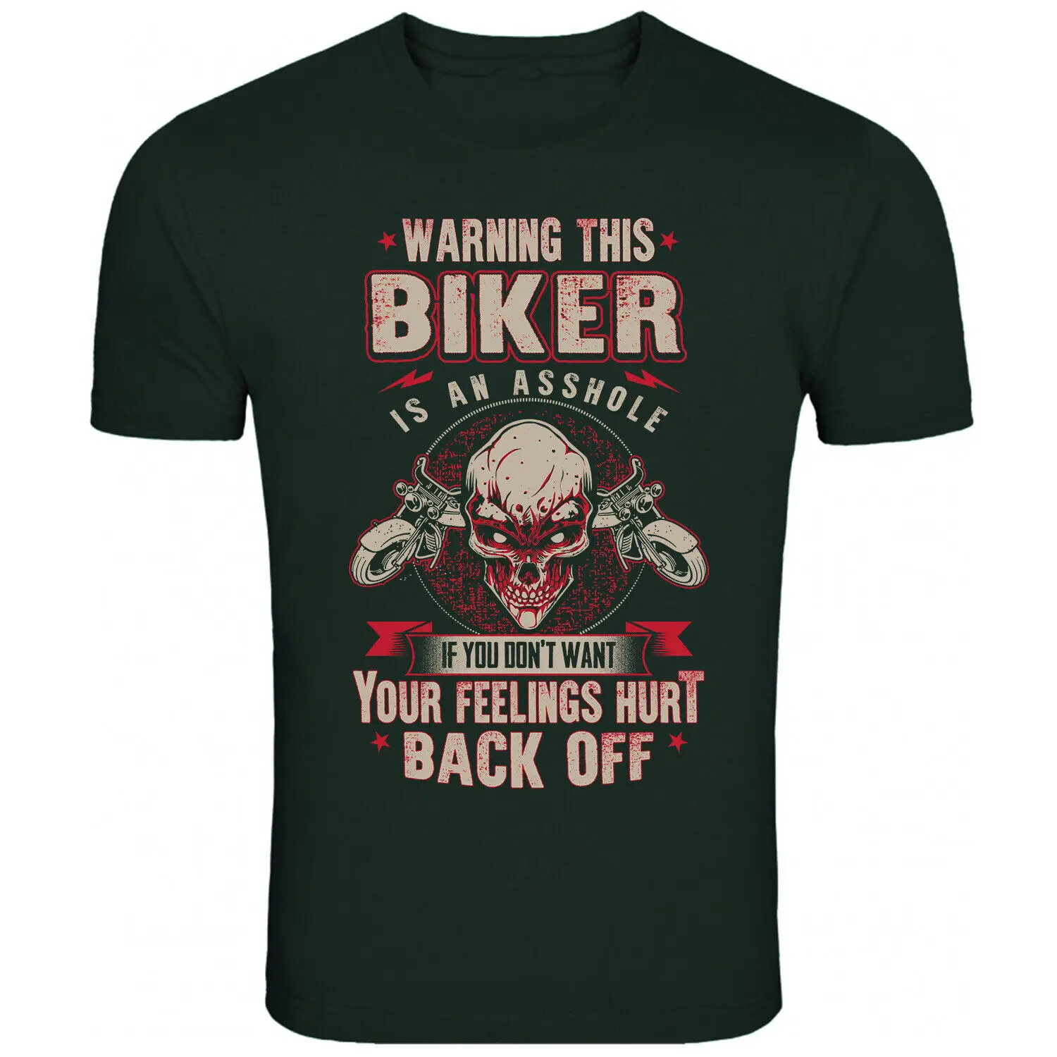 

Warning Biker Bike Back Off Skull T Shirt Funny T-Shirt Mens Womens Unisex Tee