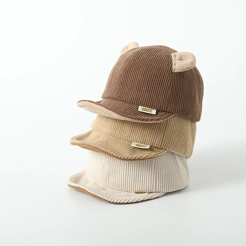 Cute Bear Ear Baby Baseball Cap Autumn Winter Warm Corduroy Caps For Infant Toddler Outdoor Casual Sun Hat