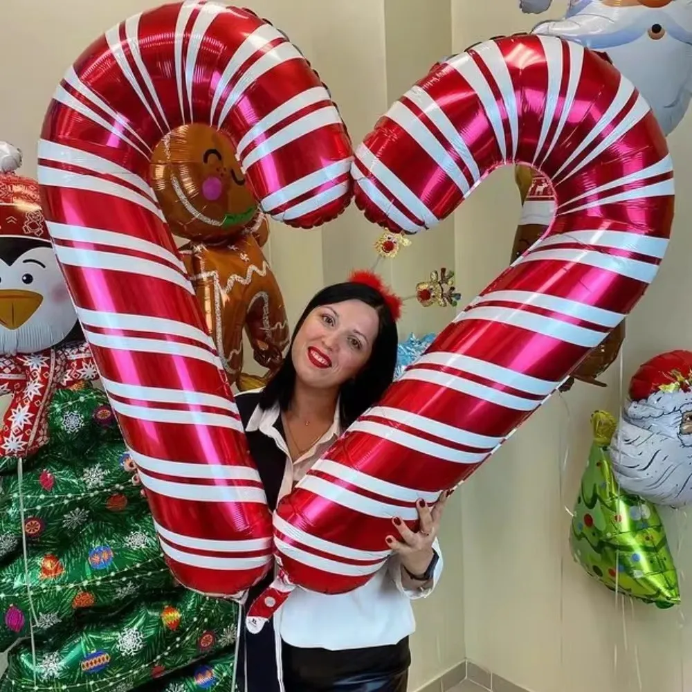 2 Stück 80x38cm Weihnachtszuckerstangen-Folienballons Weihnachtsmann-Gehstock-Ballon Weihnachten Neujahr Party Dekoration Xmas Heim-Deko