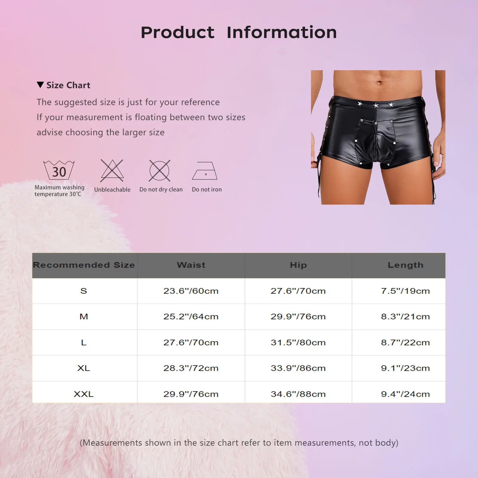 Mens Gothic PU Leather Latex Shorts Both Sides Lace-up Star Rivets Openable Pouch with Buttons Hot Pants Boxer Shorts Clubwear