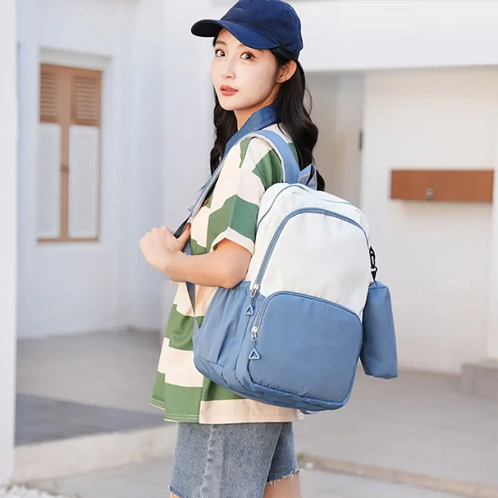 

Nylon Backpack Large Capacity Adjustable Strap Stationery Storage Bag Waterproof Multiple Pockets Students Book Bag Outdoor