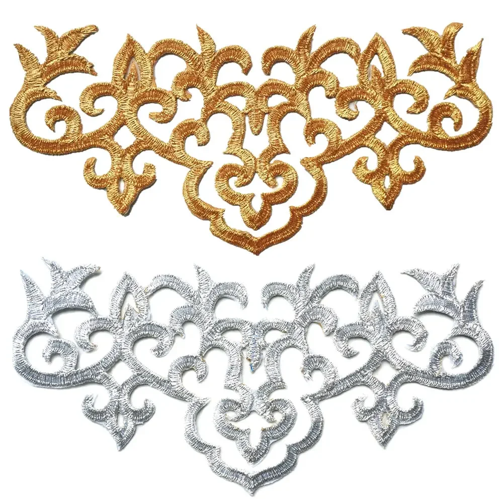 Gold Silver Flower Pattern Appliques Embroidered Patches Sew Iron On Badges Hollow Ethnic Customs For Clothes DIY Decoration