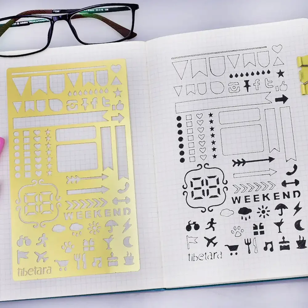 

1 шт. 4x7 дюймов латунный трафарет для планировщика жизни Tibater, трафарет для рисования, еженедельный трафарет для личного дизайна-10195350