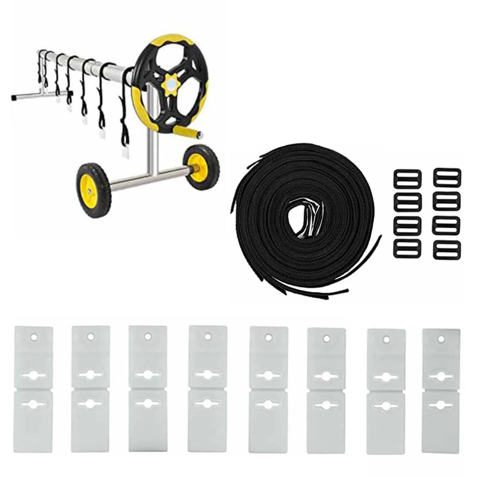 Pool Cover Reel Straps with Clips Kit for Solar Blanket Attachment in Ground Swimming Pool Supplies