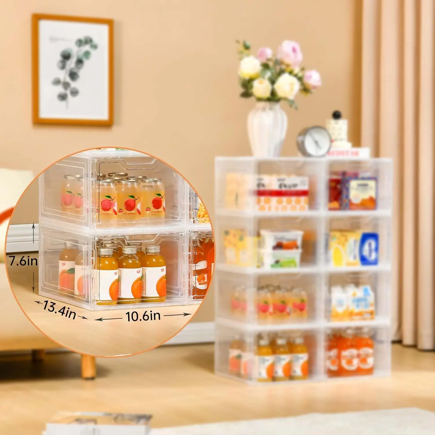 19 Qt Storage Bins, 6-Pack Plastic Storage Containers with Magnetic Door, Stackable Clear Storage Box for Home