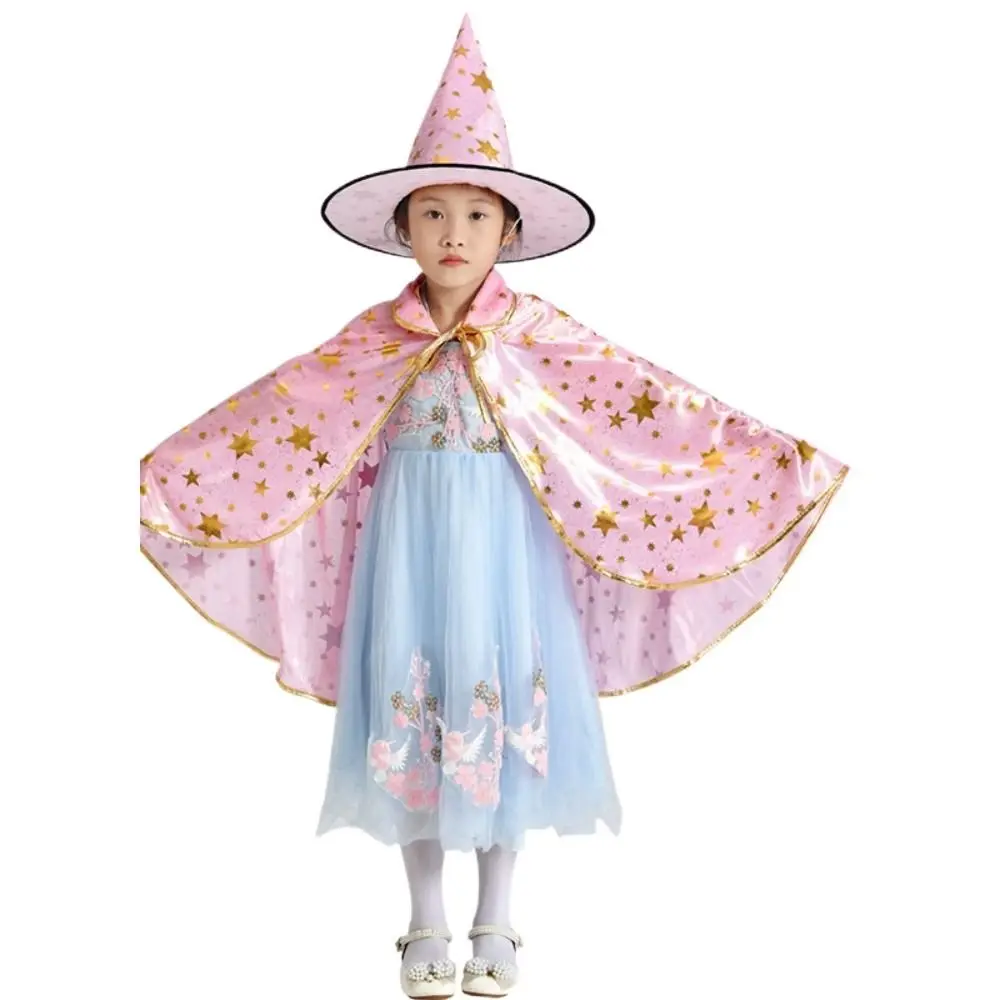 

Star Witch Cloak Cape with Hat Gilding Magician Outfit Kids Halloween Cloak Sets with Wizard Hat Halloween Clothing