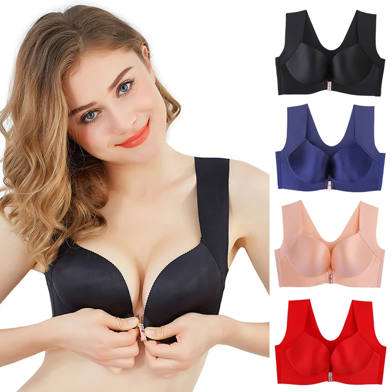 

1Pc Sexy Women's Front Buckle Bras Solid Color Gathers And Beautiful Back Bra No Steel Ring Seamless Underwear Female Lingerie