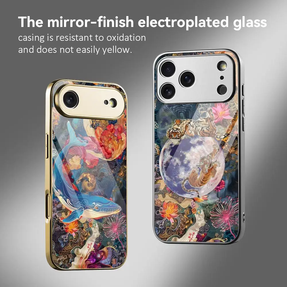 Colorful fashion Animals Phone Case For iPhone 17 16 15 14 13 12 Pro Max Plus Electroplated Metal Bumper Case Tempered
