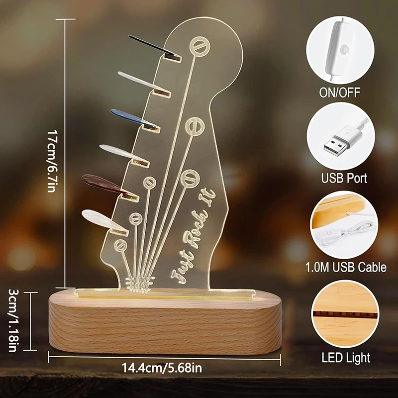 Estuche para púas de guitarra, soporte iluminado para almacenamiento de púas de guitarra, soporte para púas acrílicas de madera, estante de exhibición para púas de guitarra, accesorios para guitarra