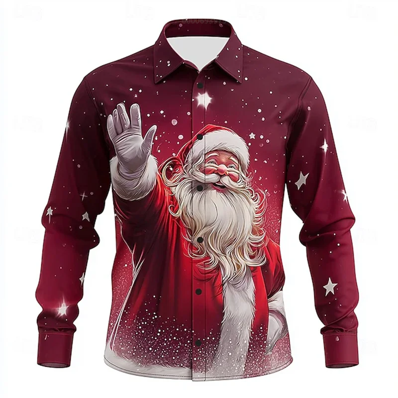 

Men's Christmas Theme Red Long Sleeve Shirt 3D Print Santa Clause Graphic Fashion Creative Design Clothes Festival Party Clothes