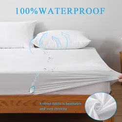 1pc Waterproof Jersey Knit Fitted Sheet, Stretch Breathable Bed Sheet Noiseless Mattress Cover for Bedroom 160x200cm