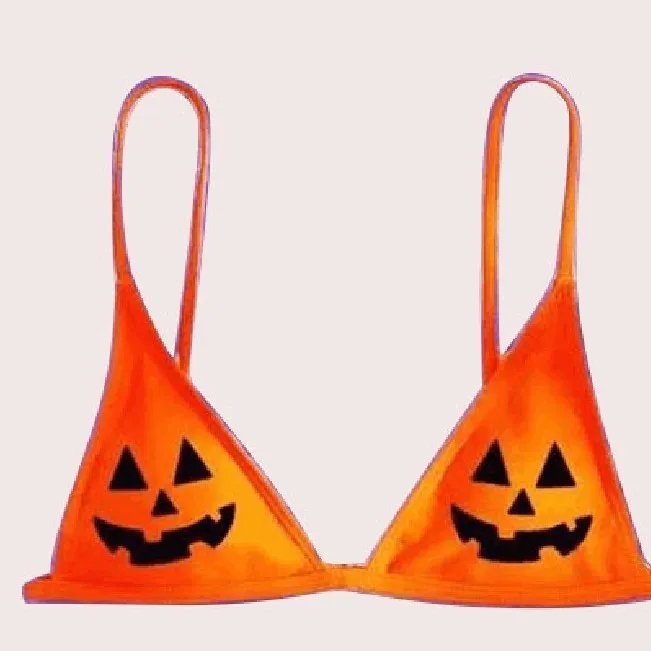 Halloween Pumpkin Print Bikini Set Women Funny Spooky Two Piece Swimwear Sexy Triangle Bathing Suit Beach Party Swimsuit