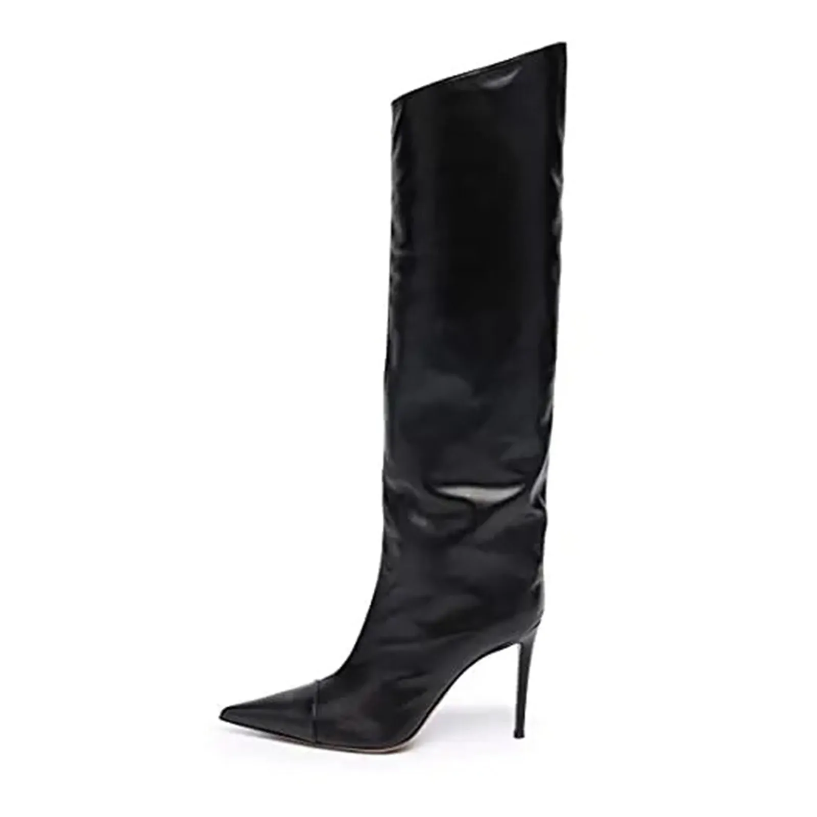 Arden Furtado 2024 Metallic Boots for Women Pointed Toe Stiletto Heel Knee High Boot Back zipper Super high heel Modern boots