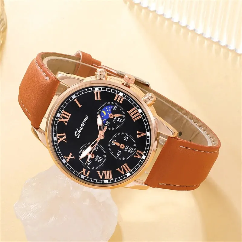 Fashion Mens Sports Watches Man Business Quartz Wristwatch Luxury Brown Leather Bracelet Men Casual Luminous Clock Watch