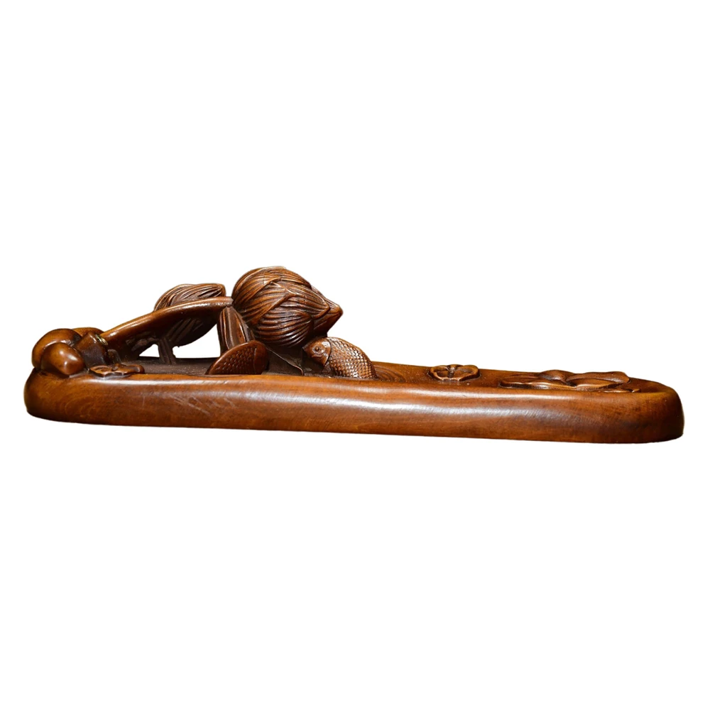 Figuras Decorativas Modernas porte-encens en bois sculpté Lotus asiatique Koi pureté bénédiction harmonie auspiieuse sérénité Bliss