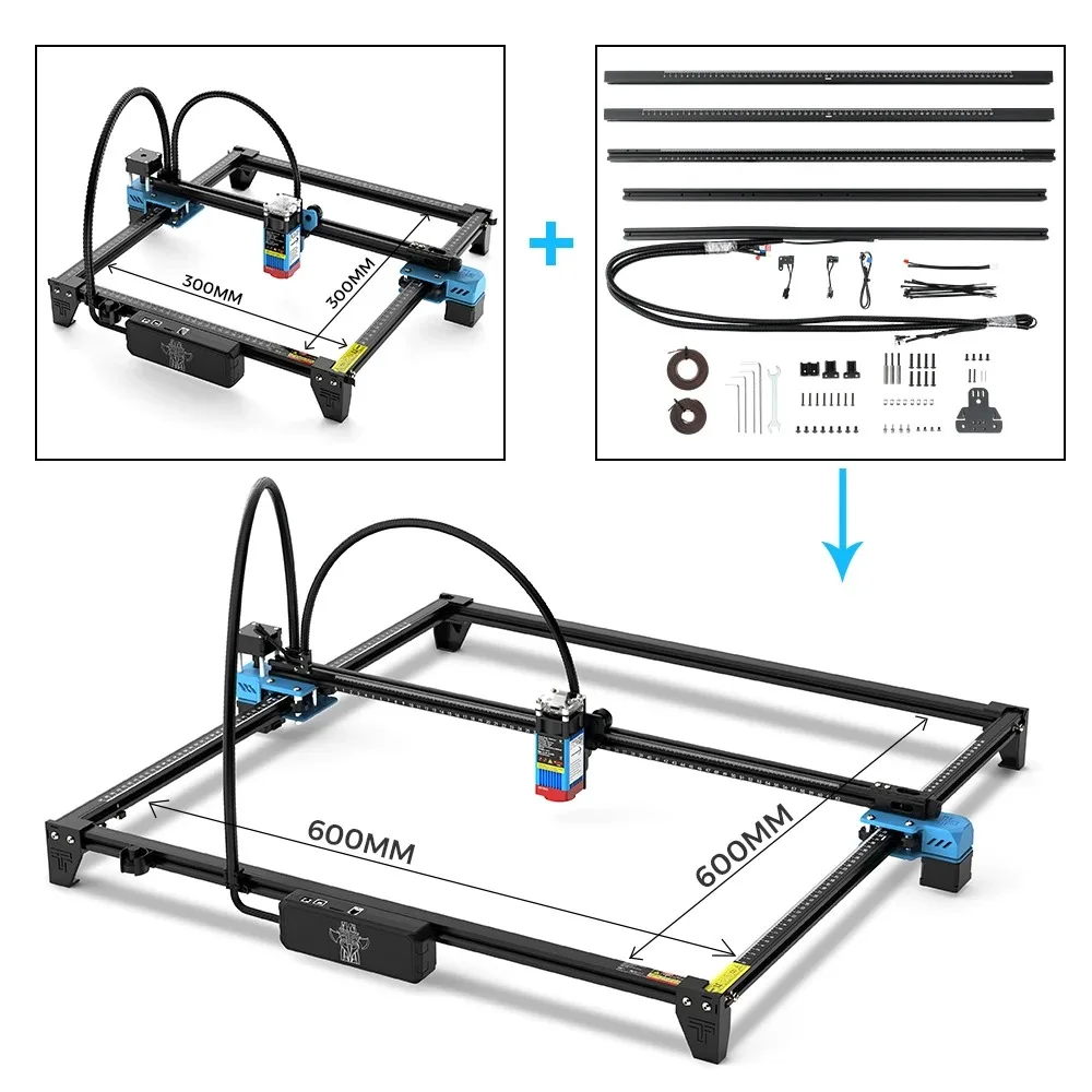 Twotrees TTS-55 Pro LASE mesin ukir, mesin ukir ukuran 600*600mm dengan saklar batas, pengukir LASE cahaya biru 40W