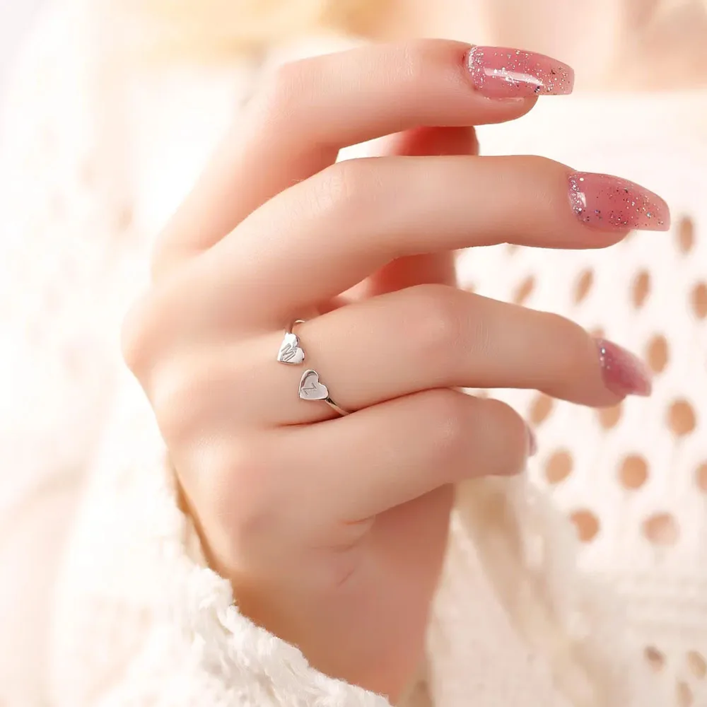 COOLTIME 사용자 정의 하트 초기 반지 스테인레스 스틸 맞춤형 새겨진 문자 번호 커플 반지 보석 선물 새로운