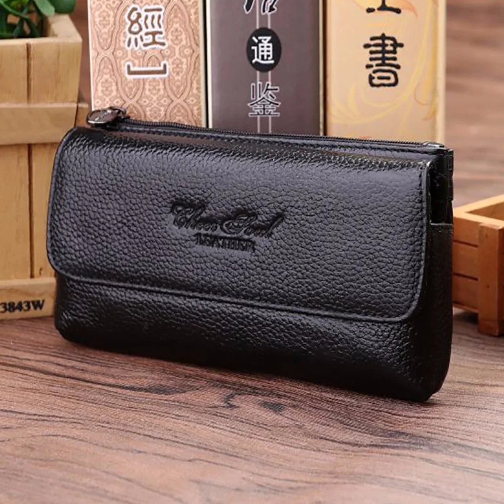 Men Genuine Leather Mobile Cell Phone Case Skin Belt Bag Loop High Quality Real Cowhide Male Hip Bum Fanny Hook Waist Pack