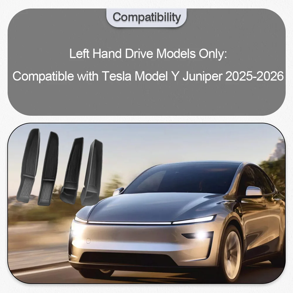 

4pcs Car Side Door Storage Box For Tesla Model Y Juniper 2025-2026 Front And Rear Door Tray Organizer Car Interior Accessories