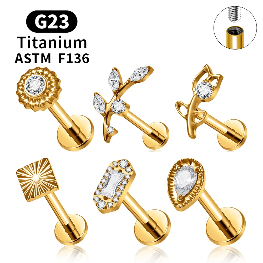 ASTM F136 Titan Blatt-Helix-Ohrring 16G Tropfenförmiger Zirkon Flatback-Stud Tragus Knorpel Conch Ohrläppchen Lippen-Nasen-Piercing-Schmuck