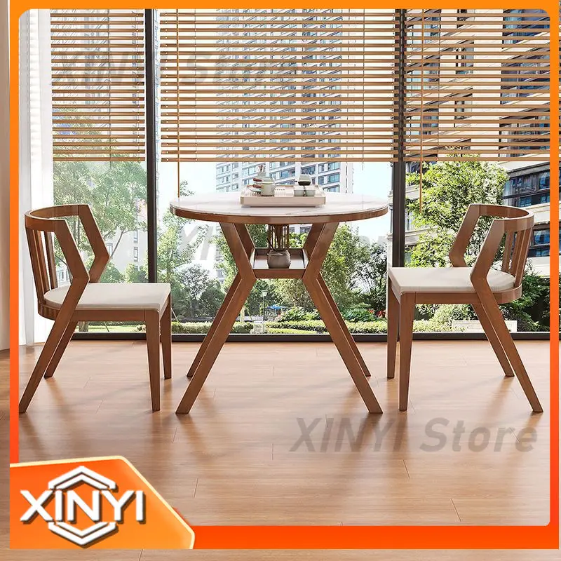 Balcony leisure  and chair three-piece solid wood set one table and two chairs combination round  small tea