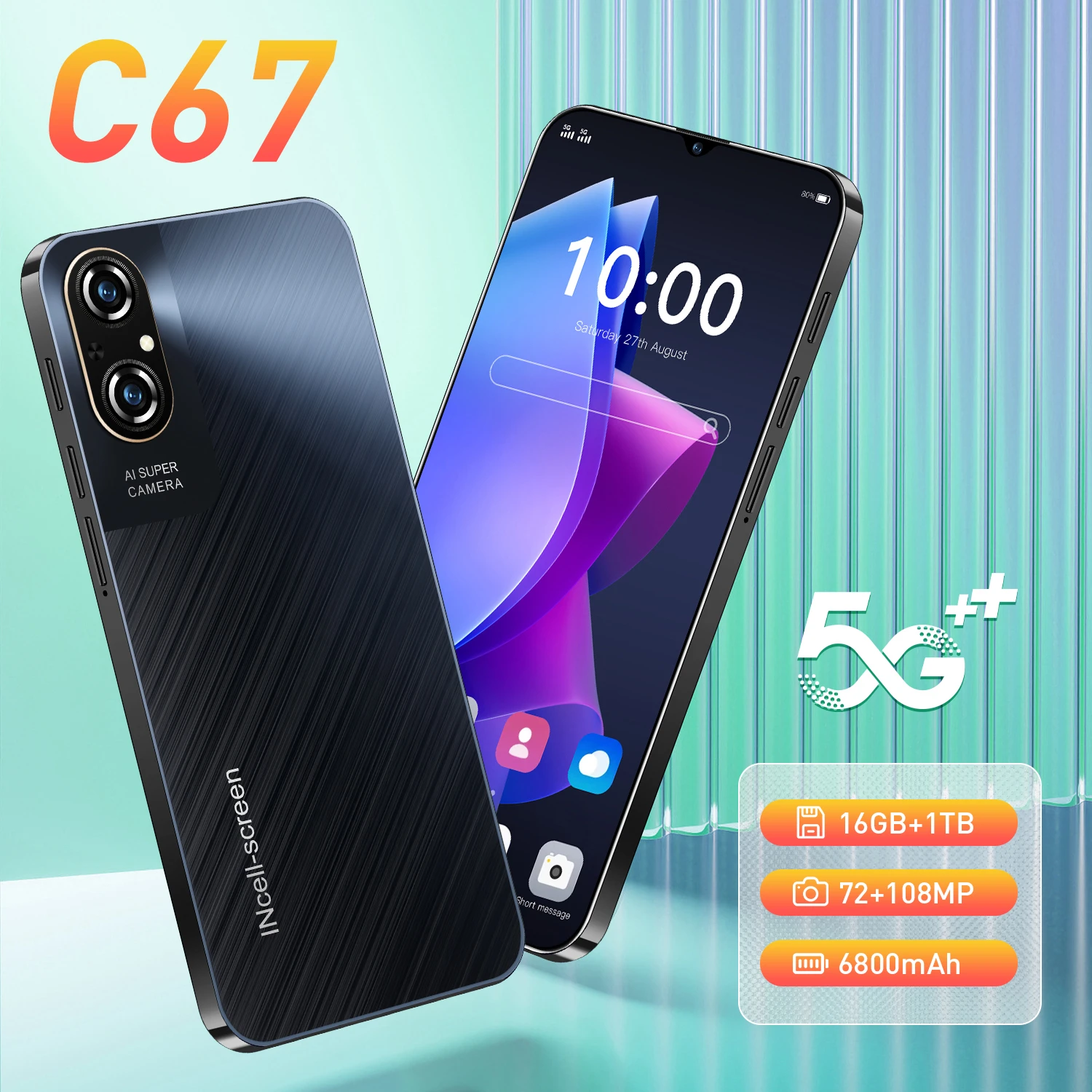 2025 Original global version C67 Smartphone 5G 6.8 inch HD Screen Snapdragon 8 gen3 Android Camera 108MP Cell Phone celular