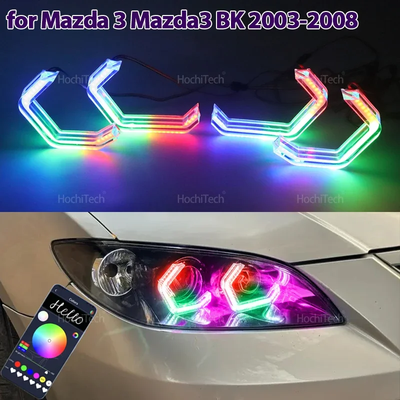 For Mazda 3 Mazda3 BK Sedan Hatchback 2003-2008 M4 style LED Angel Eyes Kit Ring flashing RGB APP control Headlight Lamps