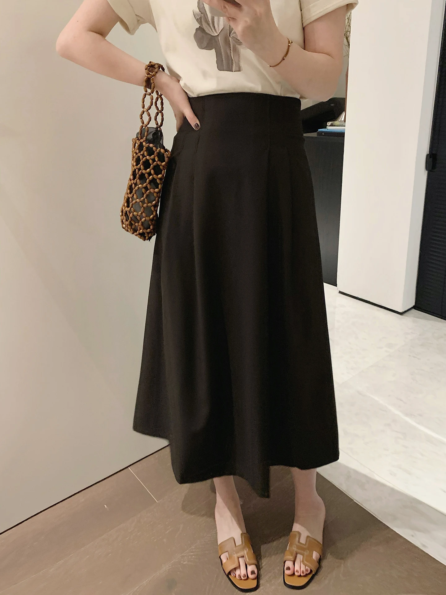 

Женская юбка миди Misslady в стиле ретро с высокой талией, А-силуэт, цвет кофе, мягкая, удобная, из хлопка, повседневная, свободного кроя