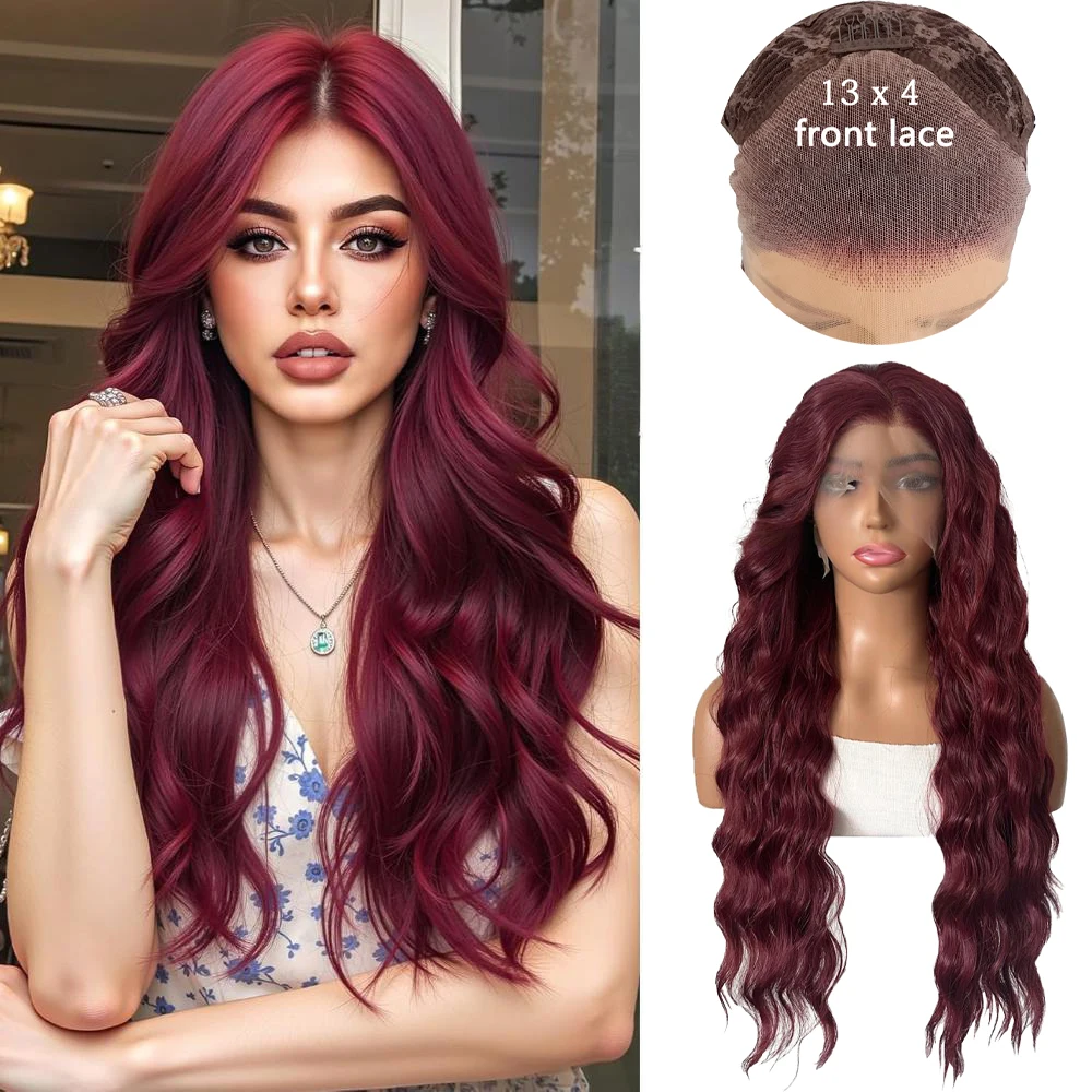 

13×4HD Lace Front Synthetic Hair 26-Inch Fluffy Natural Wavy Hair 180% Density Suitable For Women'S Daily Party High-Quality Wig