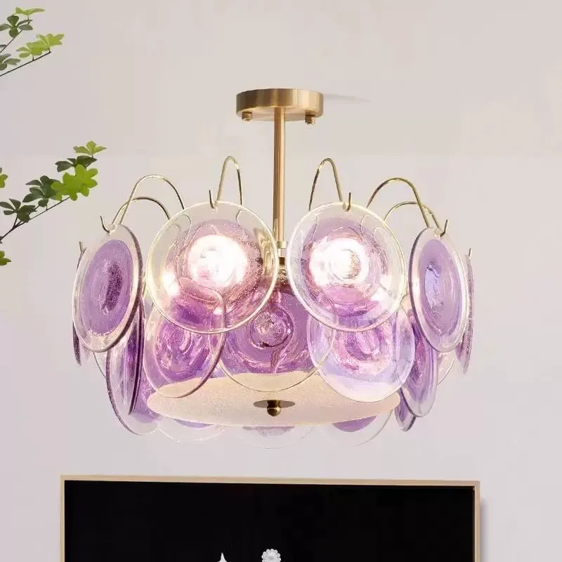 Lila Murano Glas Kronleuchter Licht für Schlafzimmer Büro Esszimmer Dekor Kunst bunte Pendelleuchte für Flur Lobby Leuchte