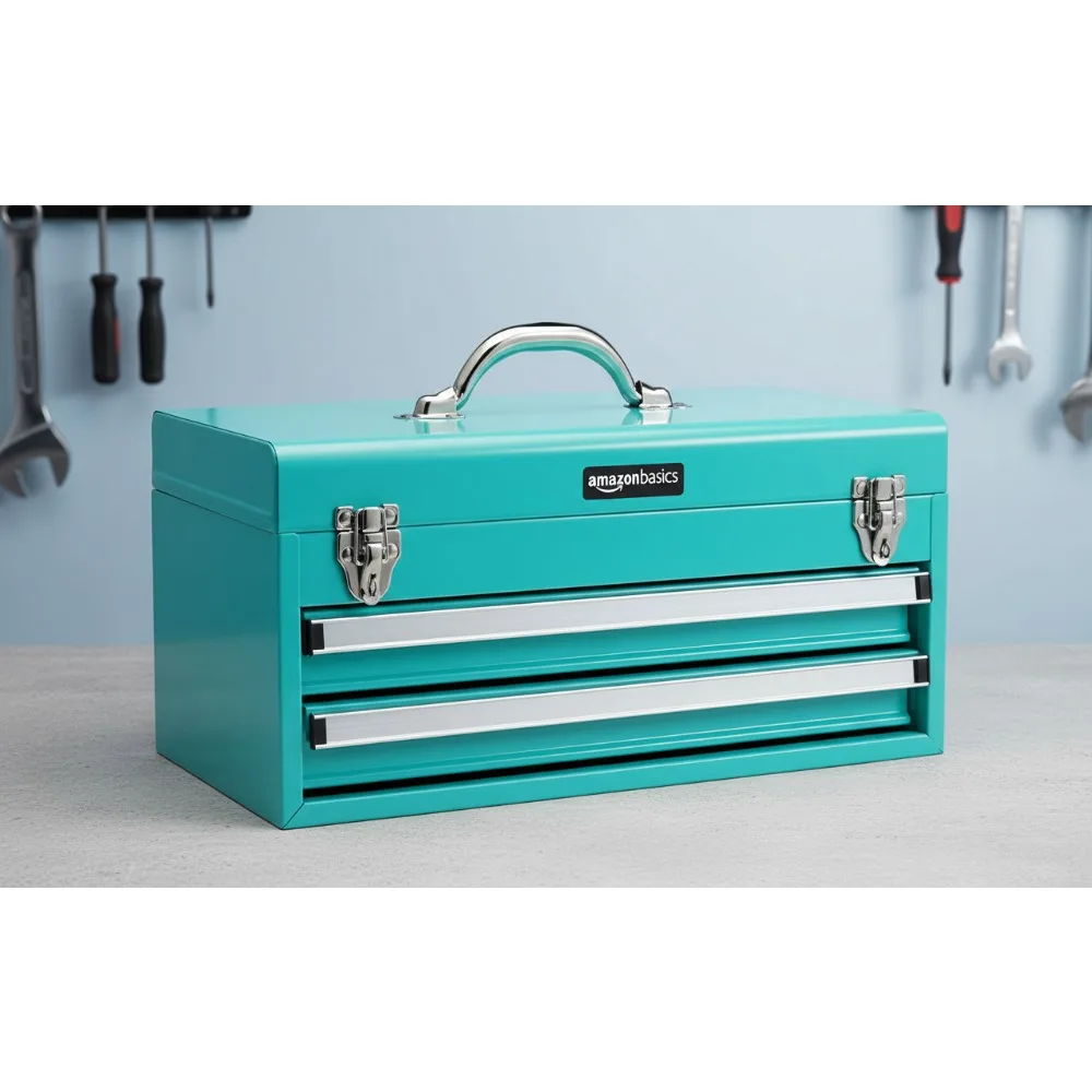 

Turquoise Steel Tool Box with Drawers - Multi-Compartment Storage Organizer for Tools, Cosmetics & Art Supplies