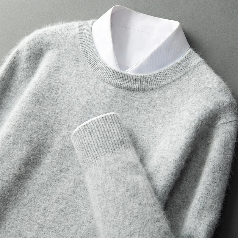 Herbst Und Winter Neue 100% Nerz Kaschmir männer Rundhals Dicken Pullover Einfarbig Casual Stricken Lose Bodenbildung Shirt