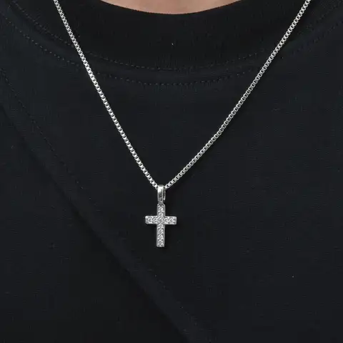 Punk Small Cross Necklace for Men Boys,Hip Hop Pendant Necklace with 50cm Stainless Steel Square Box Chain Gifts