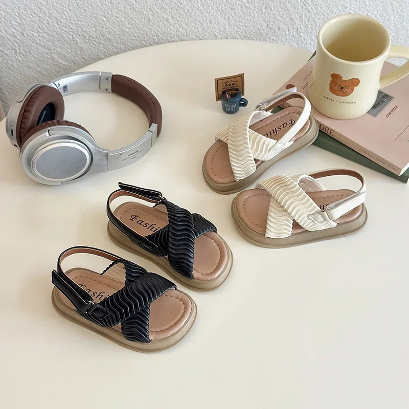 Children Casual Sandals for Girls Boys 2025 Summer New Fashion Korean Style Soft Bottom Versatile Roman Open-toe Beach Shoes